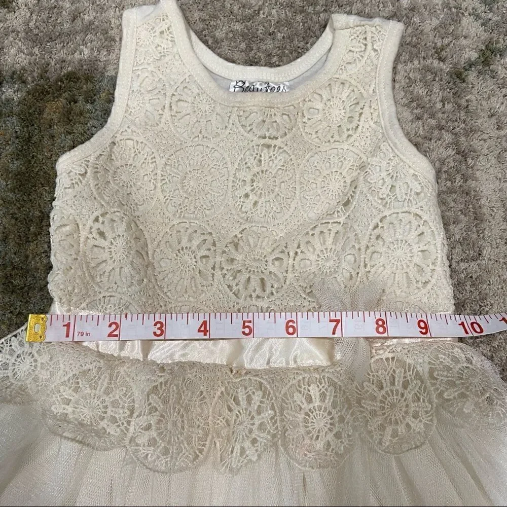 146. Girls Beautees Tulle Doily Cream Dress size 2T tutu